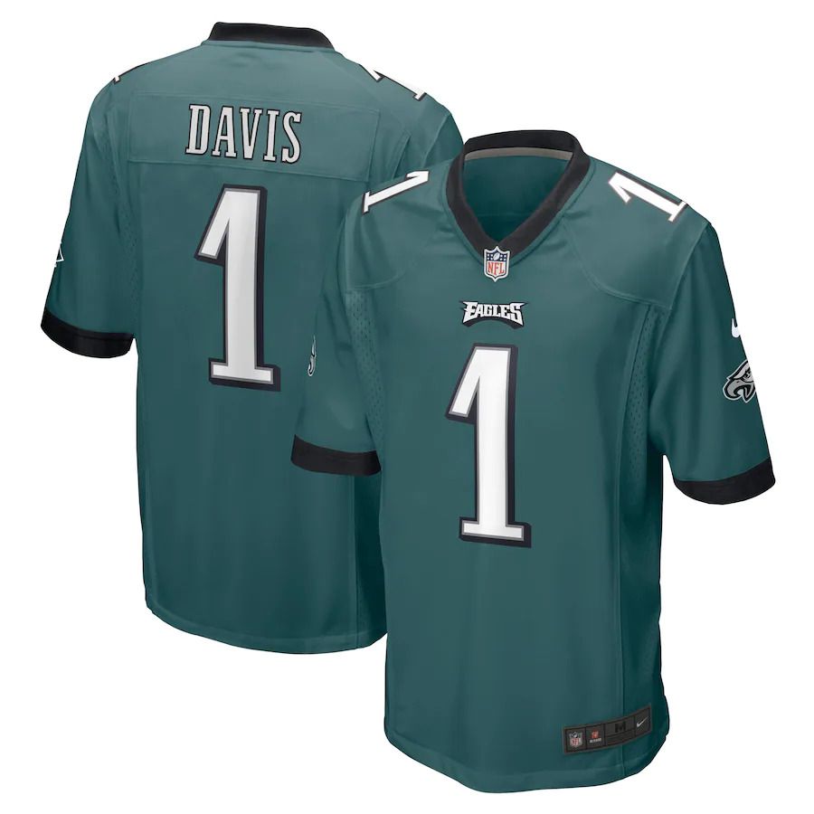 Men Philadelphia Eagles 1 Jordan Davis Nike Midnight Green 2022 NFL Draft First Round Pick Game Jersey